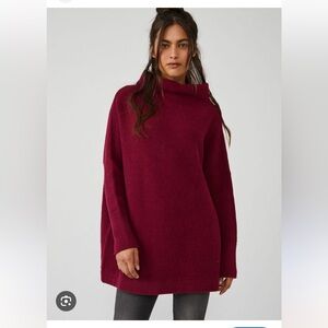 Free People Ottoman Tunic Burgundy Sweater knit slouchy oversized